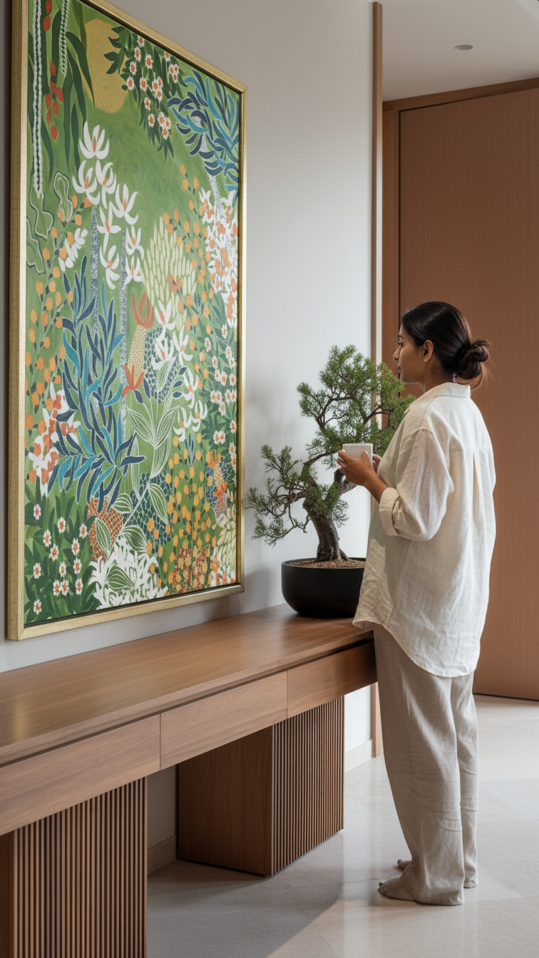 Woman viewing art gallery